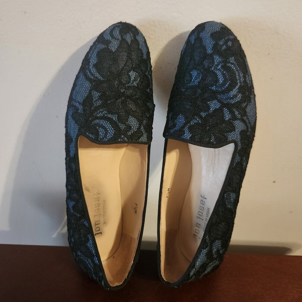 JON JOSEF women's shoes made in SPAIN size 7.5M Blue lace/leather flat